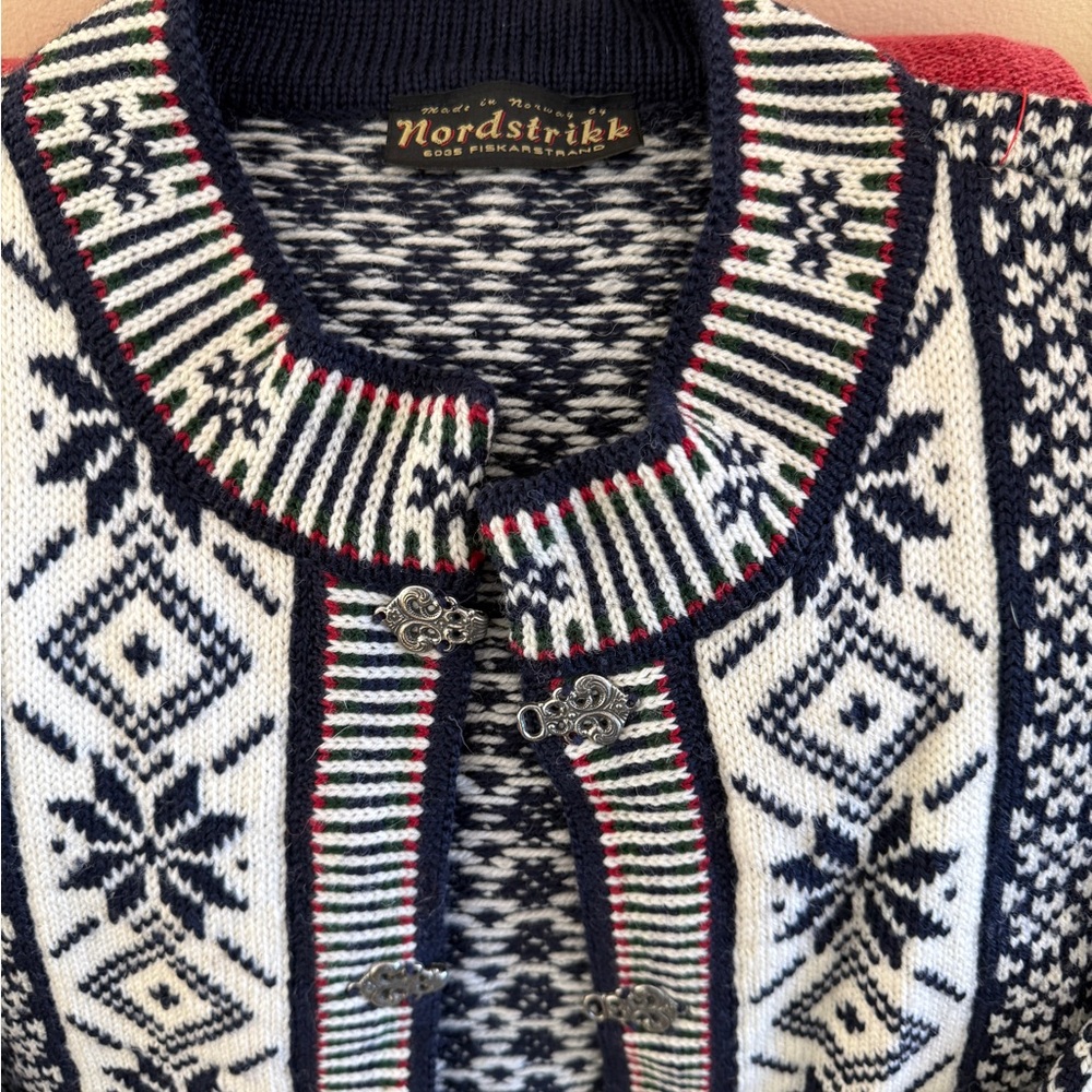 Nordstrikk Navy & Cream Nordic Knit Cardigan with Accent Stripes